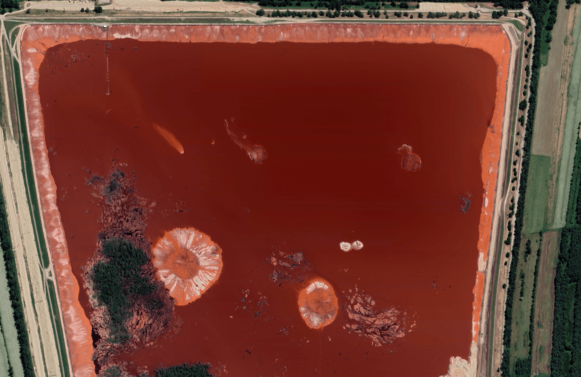 Red mud pond aerial view